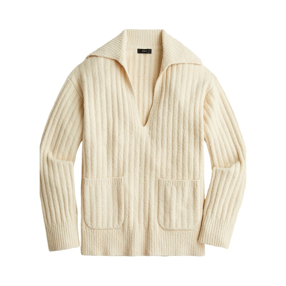 J.Crew Collared Cotton Blend Boucle Beach Sweater